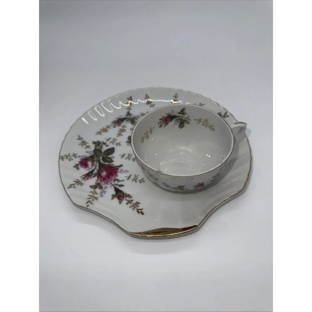 Japanese Moss Rose Seashell Snack Plate Gold‎ Trim Plates And Cups.